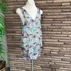 Numph Anthropologie Pastel Geometric Sheath Dress Elastic Hem